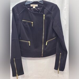 Michael Kors moto jacket with gold-tone hardware and an asymmetrical zip closure